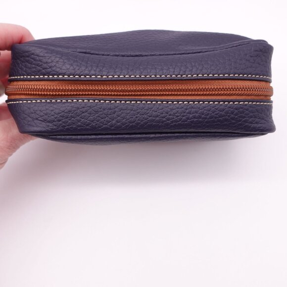 LN Dooney & Bourke Small Pebbled Leather Zipper Pouch Case Navy Blue - Picture 3 of 12